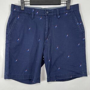 Nautica Classic Fit Stretch Chino Shorts Mens 30 (31x8 Measured) Navy Logo AOP